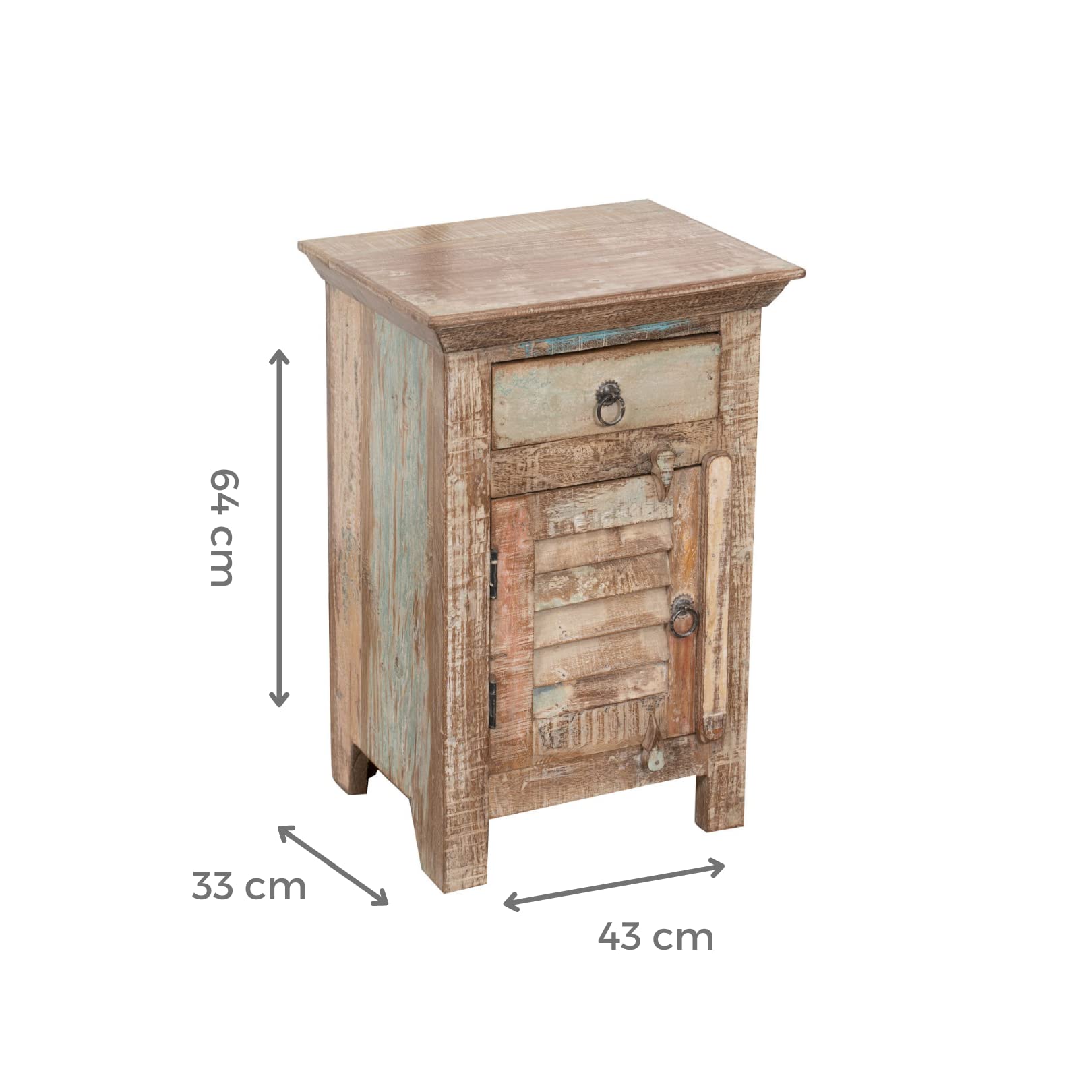 Biscottini Mesita de Noche de Madera reciclada 65 x 33 x 43 cm | Mesita de Noche Dormitorio rústico | Mesitas de Noche Vintage con Acabado Antiguo