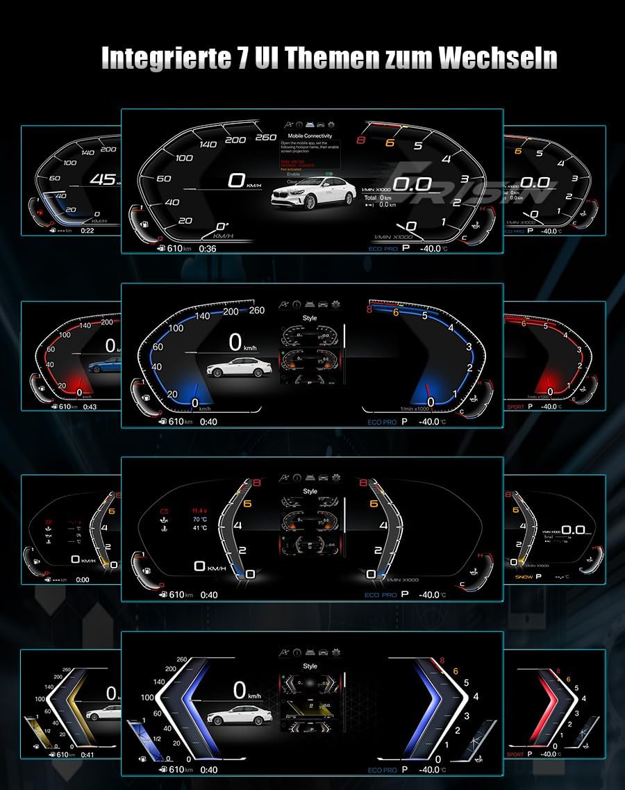 12,3" HD Digitales Kombiinstrument für BMW 3er F30 F31 F34 & 4er F32 F33 F36 (2013–2020) EVO/NBT, LCD Armaturenbrett Dashboard Display, Digitaler Tacho Cluster Ersatz, Lenkradsteuerung, 7 UI-Themen