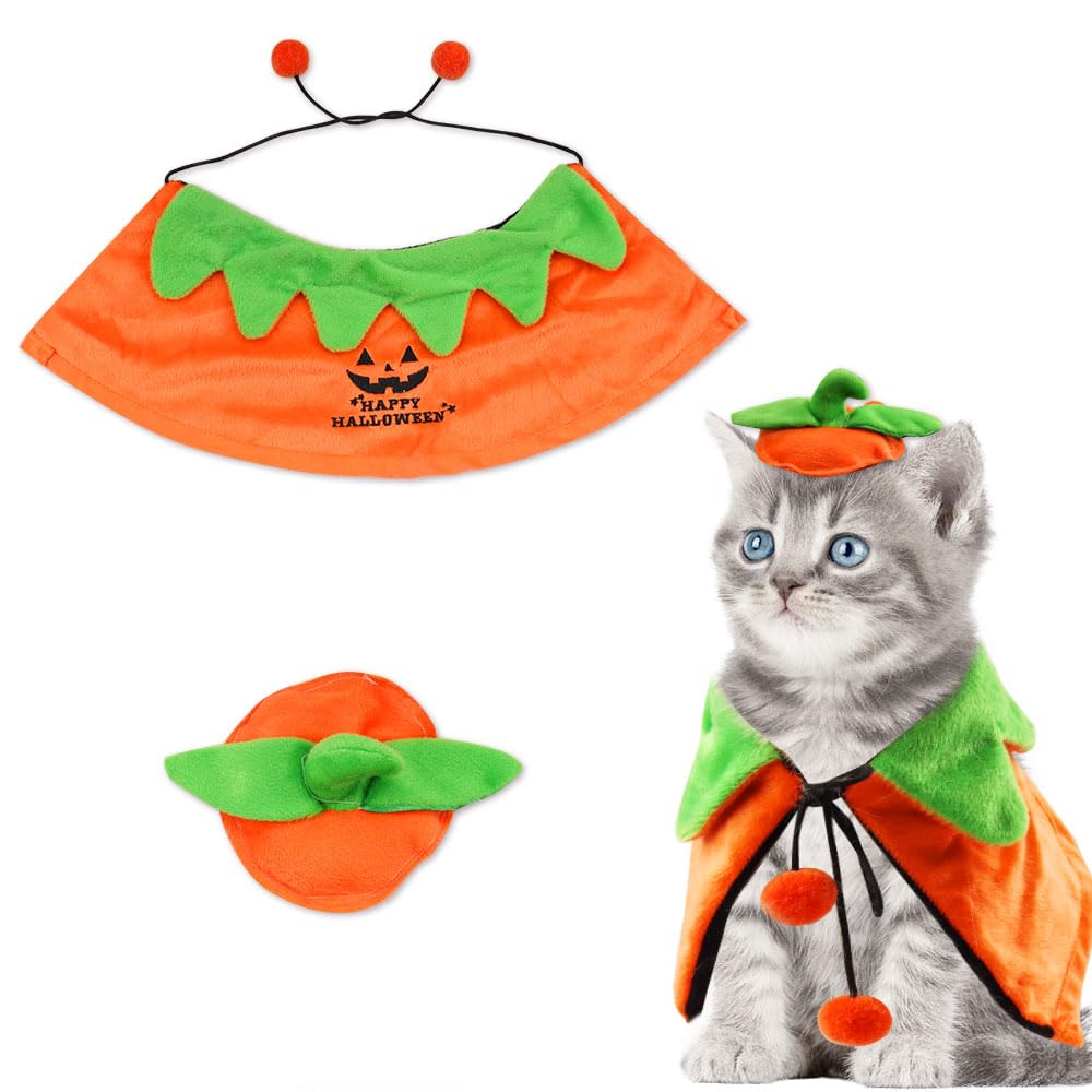 Halloween-Kostüm Für Hund & Katze – Verstellbarer Kürbis-Hut Mit Glocken-Kragen, Elastisch, Aus Stoff
