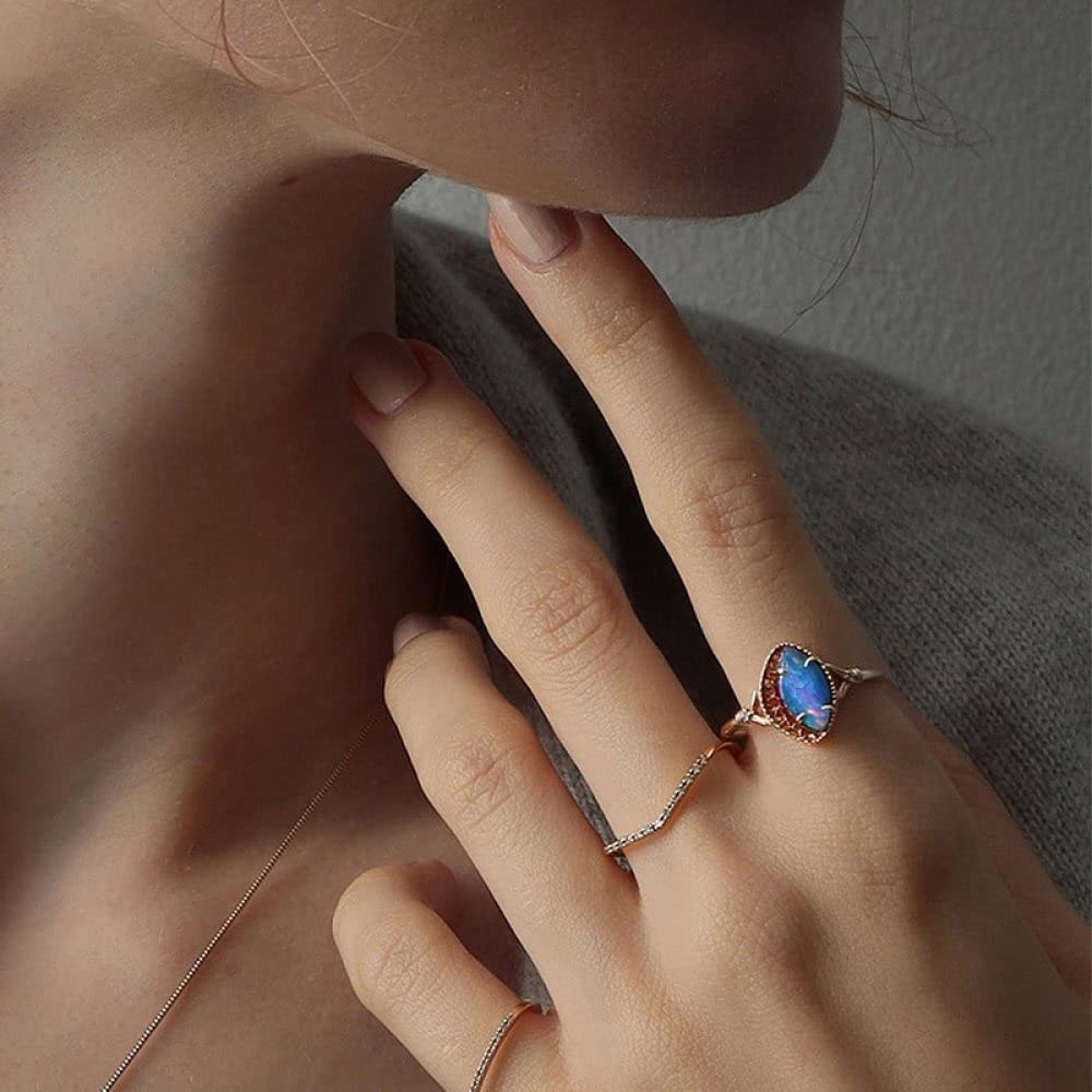 Anello In Argento Sterling 925,Anelli A Forma Di Marquise Regolabili Per Donna Rombo Blu Opale Incisione In Argento Sterling 925 Zircone Placcato Oro 7 Chakra Anello Oscillante Anelli Di Promessa Pe
