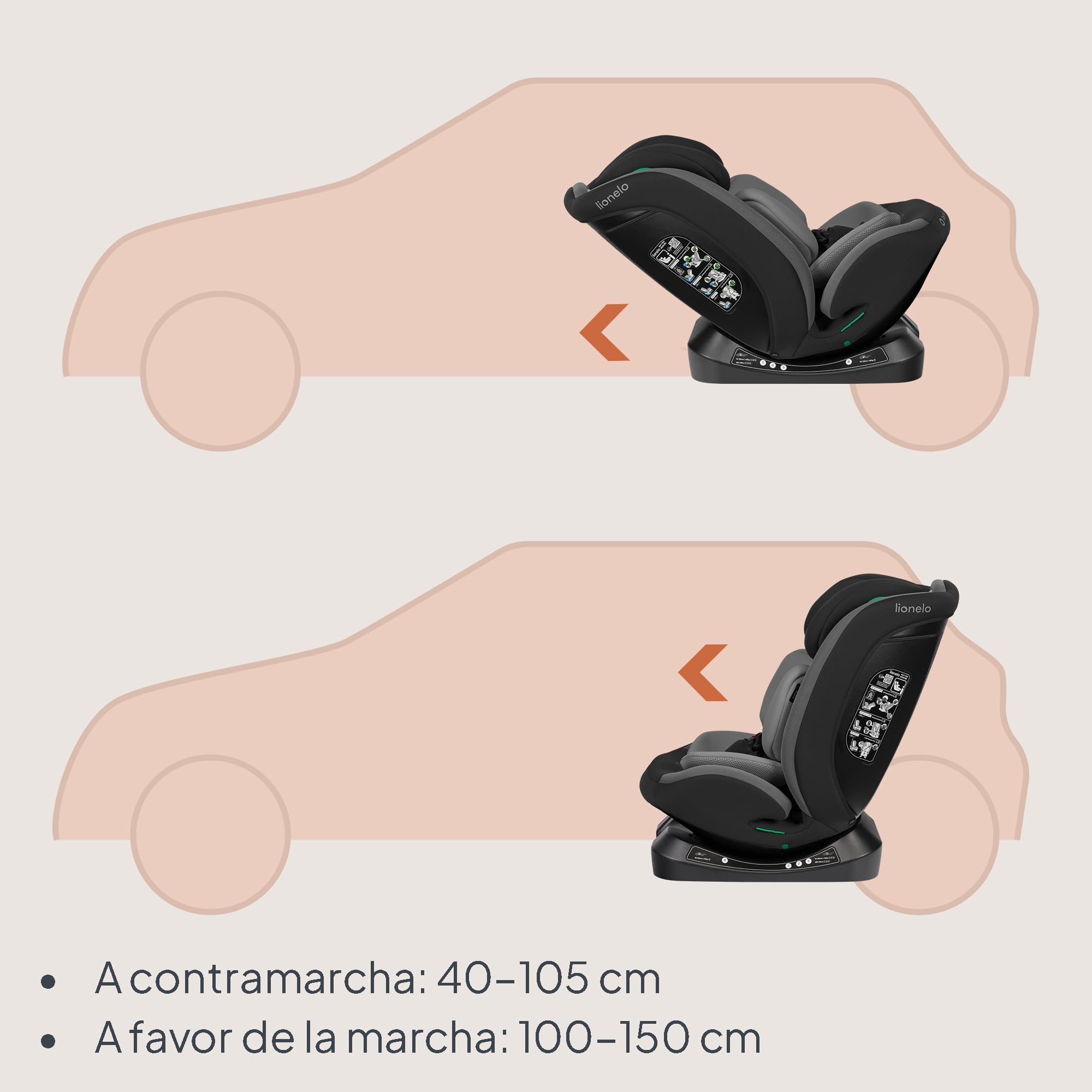 Lionelo Aart i-Size Silla De Coche, Grupo 0/1/2/3, 40-150 cm, 0-12 Años, Instalación Universal Con Cinturón, Reposacabezas Memory Foam Ajustable, a Contramarcha y a Favor de la Marcha, Funda Extraíble
