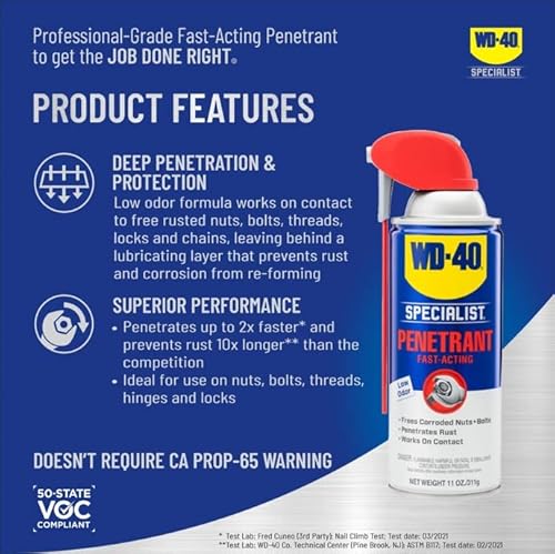 WD-40 Specialist Penetrant & 3-IN-ONE Garage Door Lube Combo Pack, Smart Straw Sprays 2 Ways, Fast-acting penetrant, Quick-drying garage lubricant, Penetrant and Garage Door Lube 11oz cans (Pack of 2)