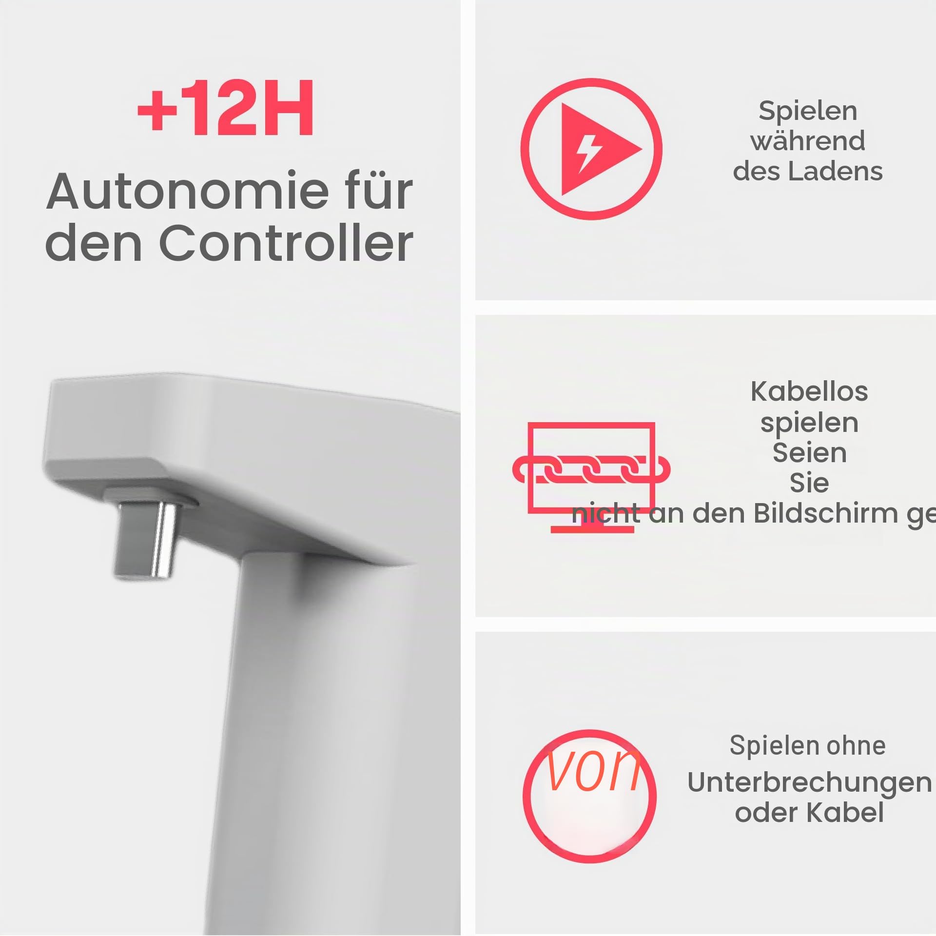 Remotto5 - PS5 Controller-Ladegerät Kabelloses, Tragbarer Akku für DualSense, Play während des Aufladens, Lange Akkulaufzeit, +12 Stunden Akkulaufzeit, PS5 Zubehör