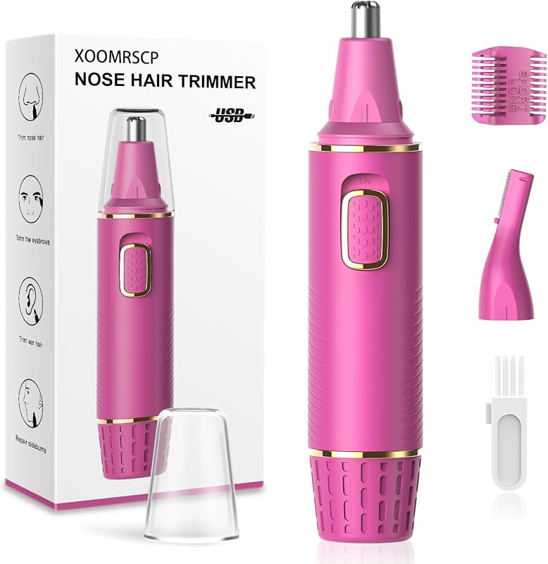 Aparador XOOMRSCP para Pelos do Nariz e Orelhas, Recarregável via USB, 2 em 1, Lâminas Duplas, IPX7, Rose