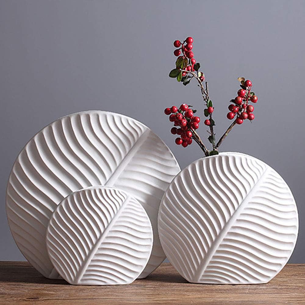 Nordic Art Leaves Ceramic Vase Set, Modern Minimalist White Home Decor Creative Decoration,S+l