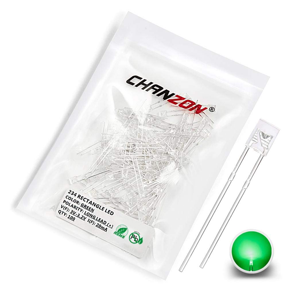 Chanzon 100 pcs 2x3x4 Green LED Diode Lights 234 (Square Clear Transparent DC 3V 20mA) Bright Lighting Bulb Lamps Electronics Components Indicator