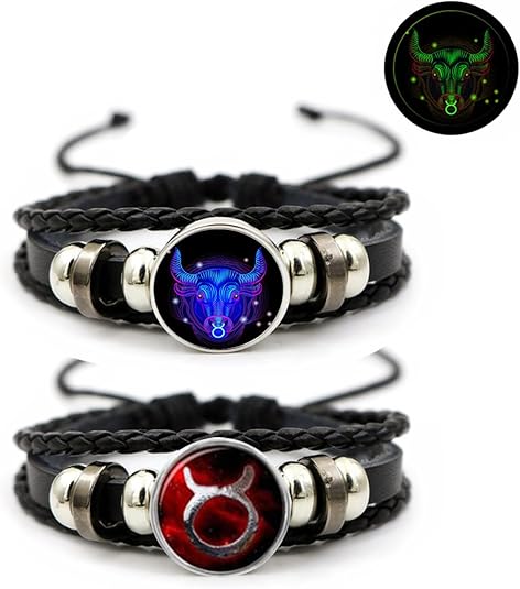 2Pcs Multilayer Constellation Zodiac Leather Bracelet Vintage Black Leather Bracelet Adjustable Handmade Woven Bracelet Birthday Trendy Jewelry for Women Men