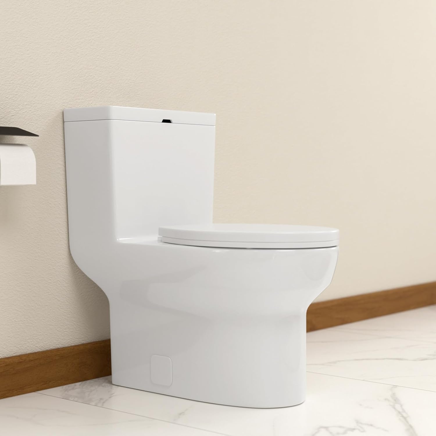 Elongated Dual Flush Toilet 0.8/1.28 GPF One Piece Toilet Compact Toilet Quick Flush Toilet With Comfortable Seat Hight Powerful Quick Modern Standard White Bathroom Toilet LOF-T1023