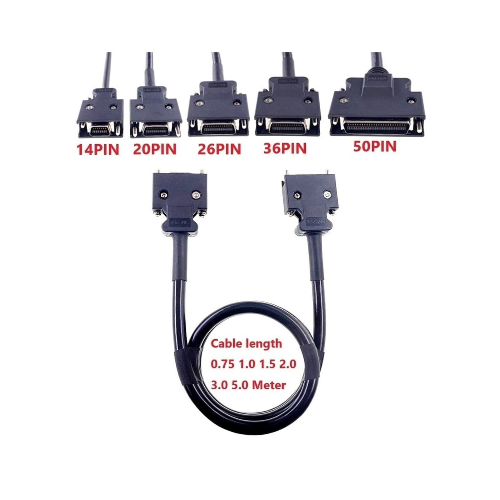 ChuFort MDR SCSI-Kabel, Stecker auf Stecker, 14, 20, 26, 36, 50-polig, 0,75–5 m (2,0 m, Stecker-Einsatz_14P)