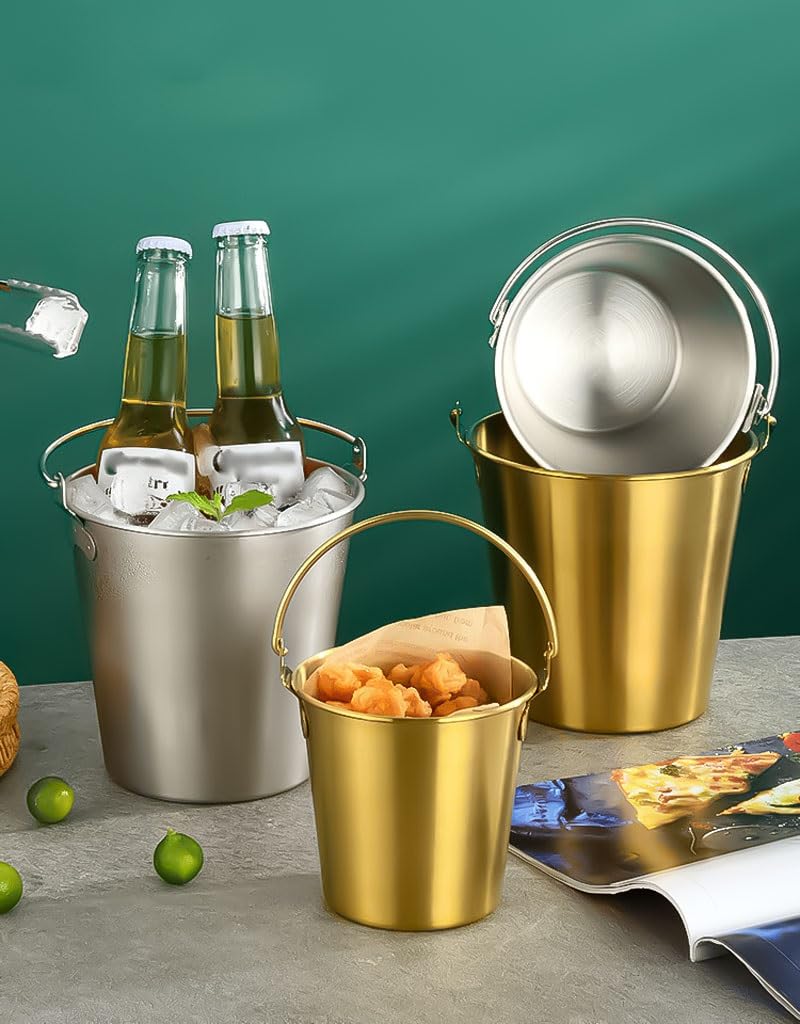 Cubo de Hielo, Cubo de Hielo for Bebidas, pequeño con Asas fáciles de Transportar, Cubo de Hielo de Metal for Fiestas, Vino, hogar, Bar, Boda, Paquete de 2(Gold,1.7L)