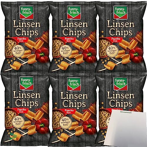 Funny Frisch Linsen Chips Paprika Style mit pflanzlichem Protein 6er Pack (6x90g) + usy Block