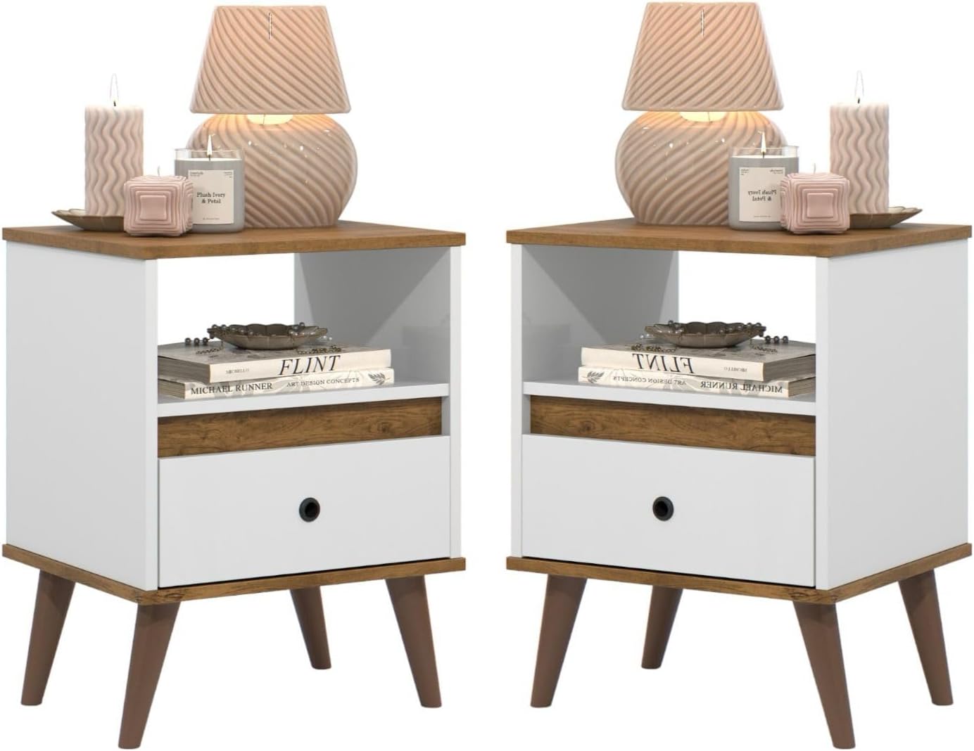 Conjunto 2 mesa de cabeceira retrô pés palitos 1 gaveta luxo