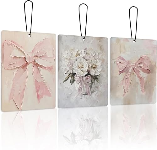 Ambientador de coche vintage con lazo rosa floral lavanda 3, retro coqueta cinta rosa aromas de flores para mujeres y niñas, lindos accesorios