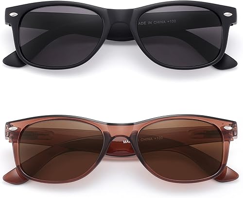 Miniatura 2 de Paquete de 2 lentes de sol de lectura rectangulares clásicos para hombres y mujeres, lentes completos para exteriores, con lupa, protección UV,