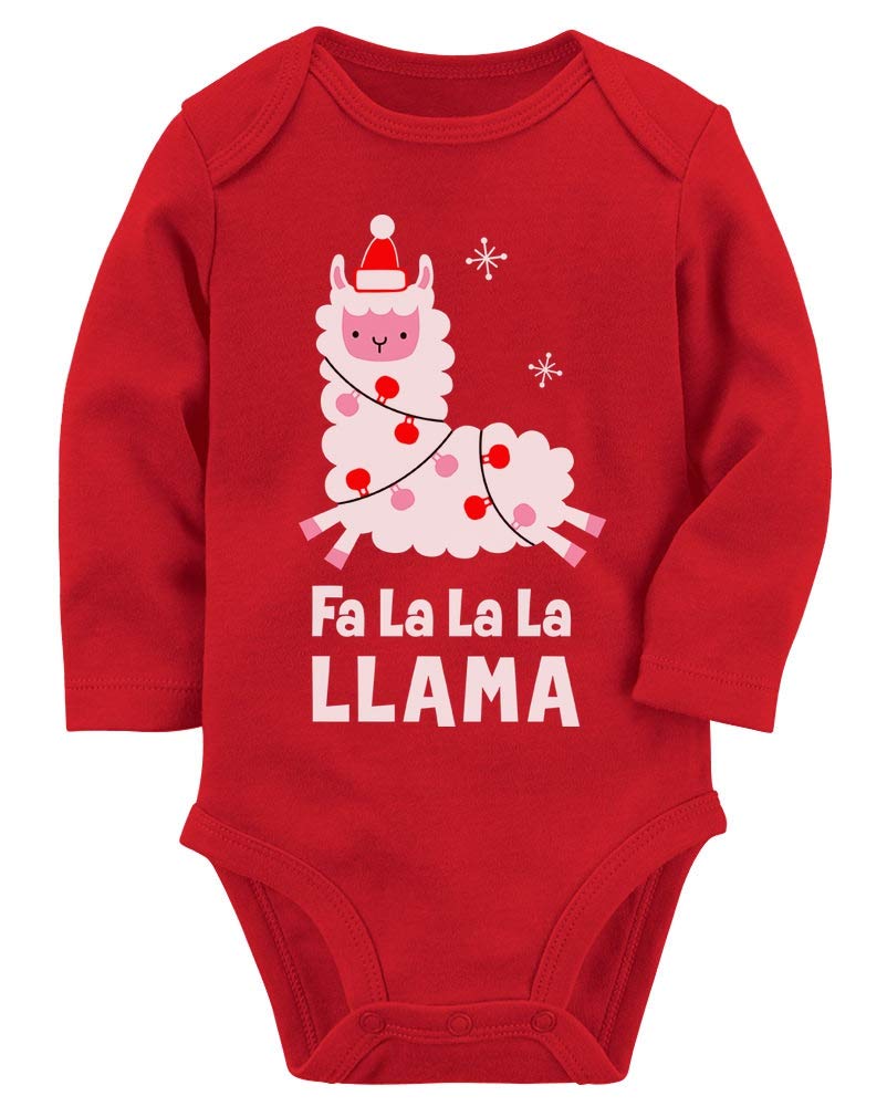 Fa La La Llama Xmas Lights Cute Christmas Llama Santa Baby Long Sleeve Bodysuit
