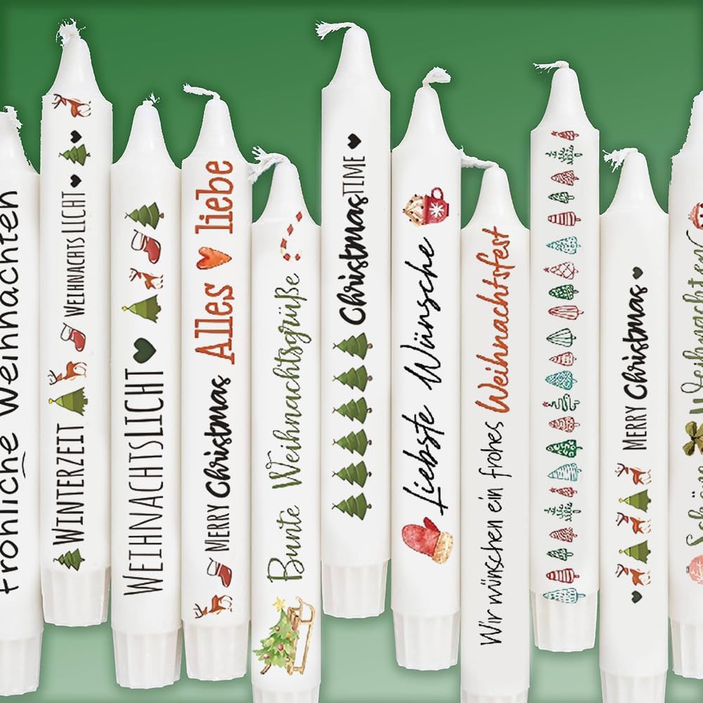 6 Bögen Kerzen-Tattoofolie Weihnachten - 80 Sprüche & 60 Motive, DIY Dekoration Für Kerzen