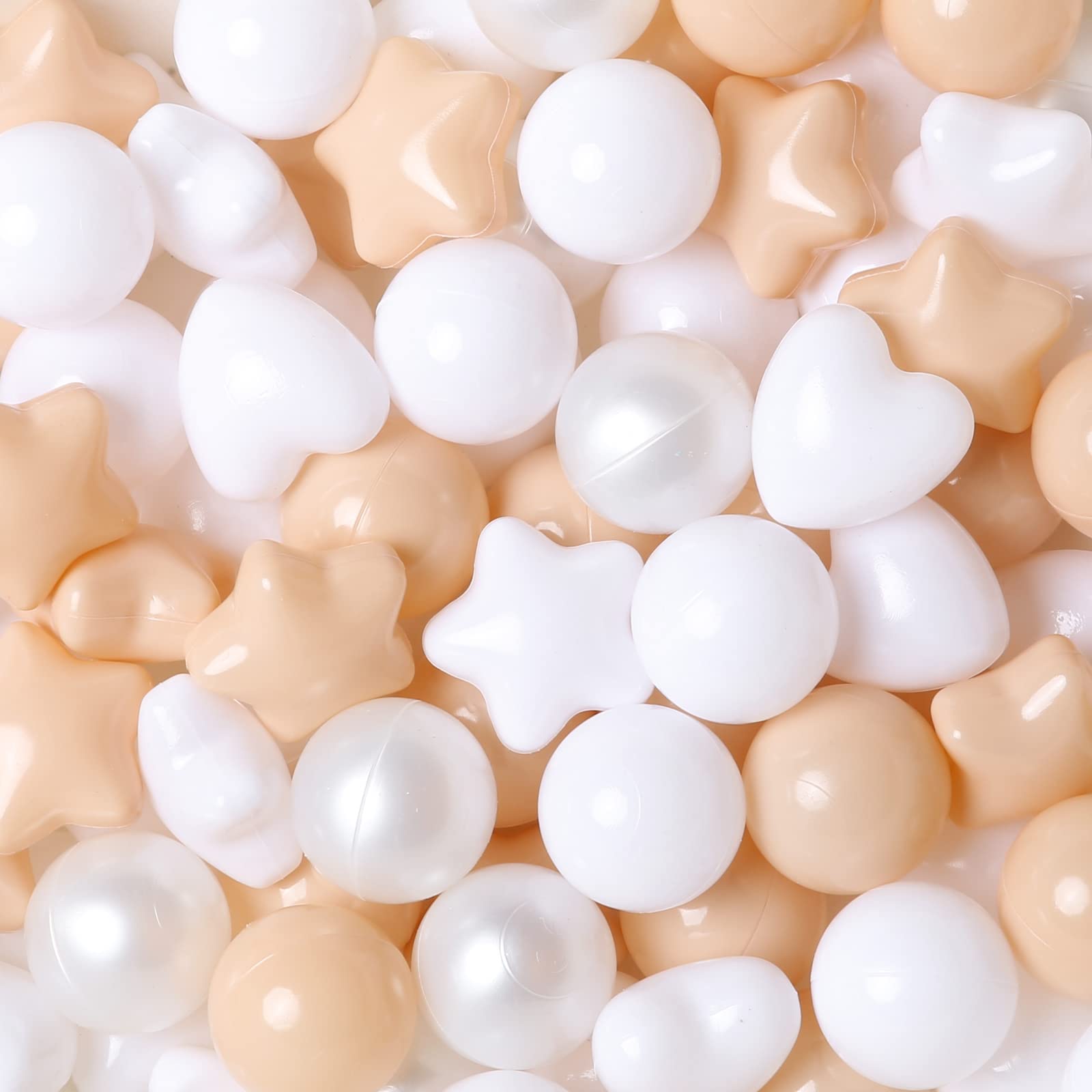 GOGOSO 100pcs Star Ball Pit Balls for Kids Ball Pit, 2.2" Pool Balls BPA Free Non-Toxic, Bright Color Summer Ocean Balls for Baby Toddlers, Beige Heart +Star Balls