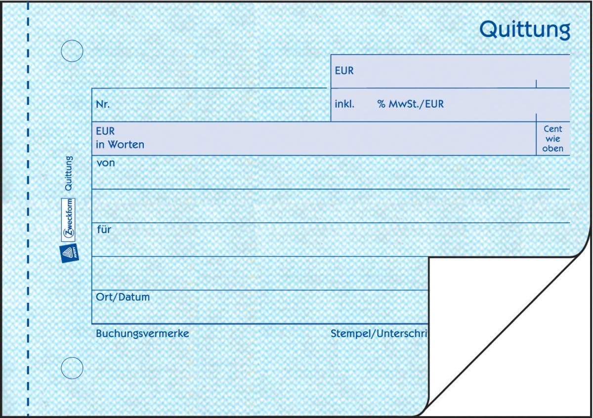AVERY Zweckform 20 x Formularbuch Quittung A6 quer VE=2x50 Blatt
