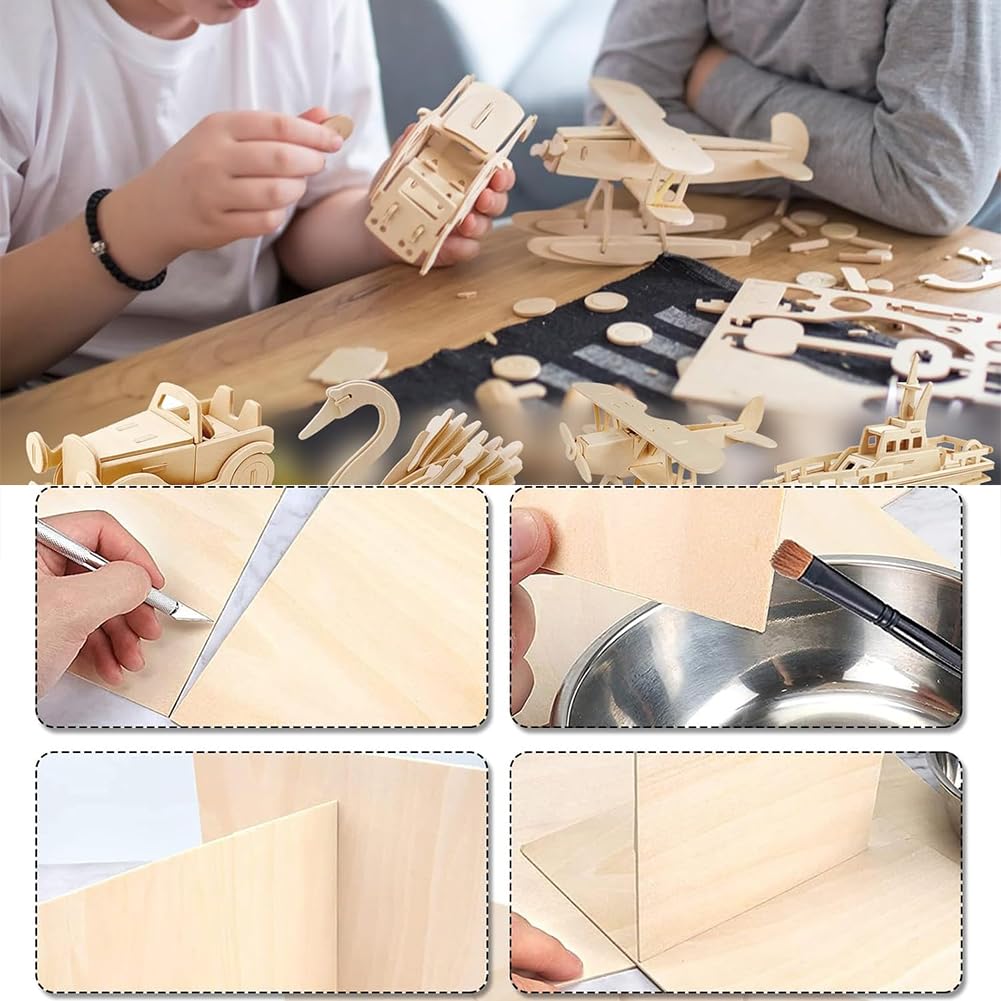 4 Pezzi Fogli di Legno Sottili, Foglio Compensato 2mm, Legno Compensato di Tiglio A4 20 x 30cm, Per fai da te Fatto a Mano, per Modellare, Pannelli Taglio Laser, Pirografia