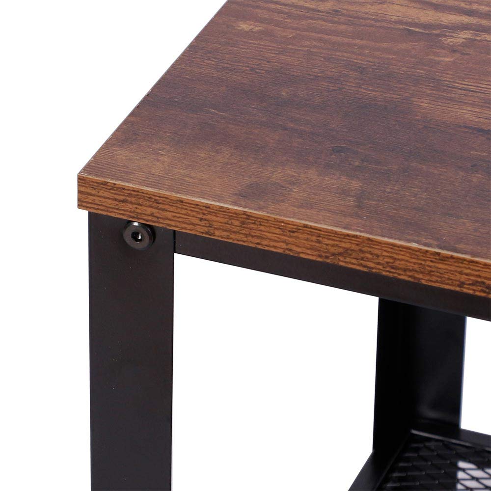 BAKAJI Tavolino Divano Tavolo caffè da Salotto Quadrato Design Moderno Industriale Struttura in Metallo con Ripiano Inferiore Piao d'appoggio in Legno MDF Scuro Dimensione 40 x 45 cm