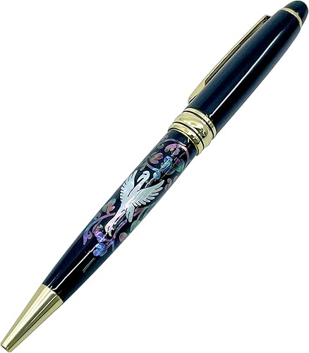 Miniatura 8 de Bolígrafo con incrustaciones de nácar hecho a mano, retráctil, regalo ejecutivo de lujo, punta de bola negra (dragón)