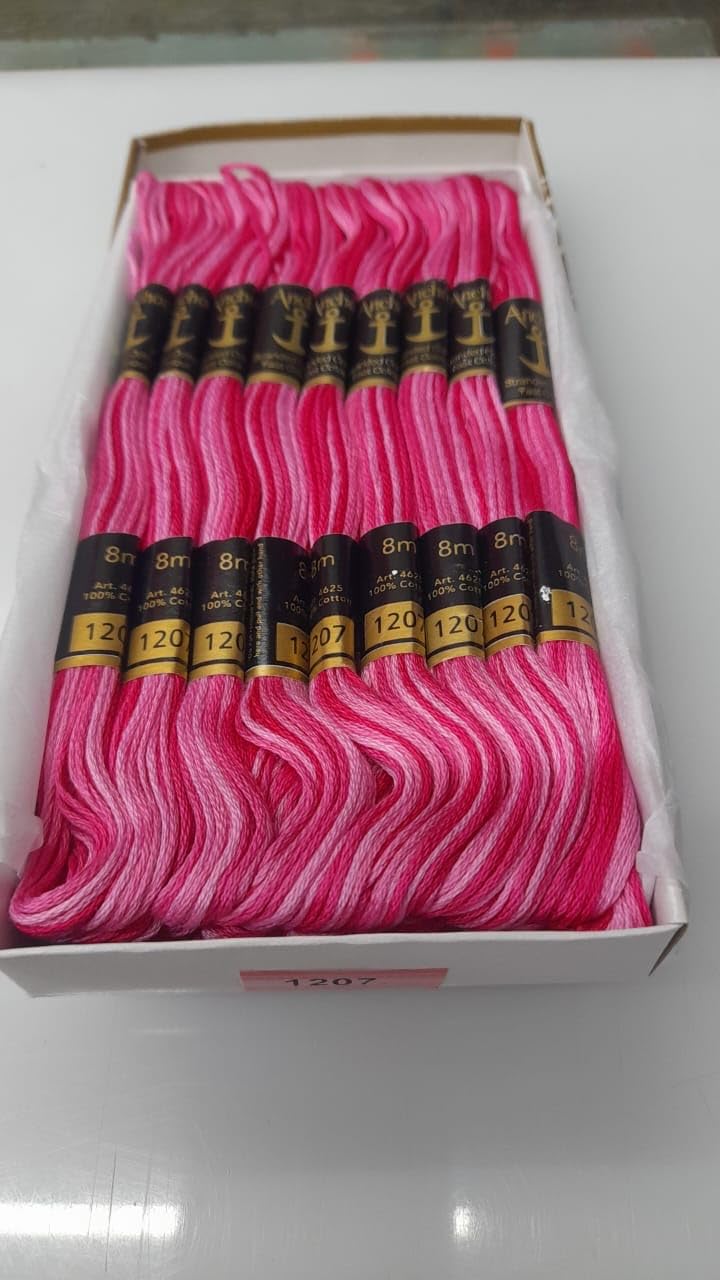 Fabric Anchor Embroidery Threads Double Shaded Cross Stich/Long Stich, Set Of 25 Pcs (Double Shaded Pink No. 1207)-image-47