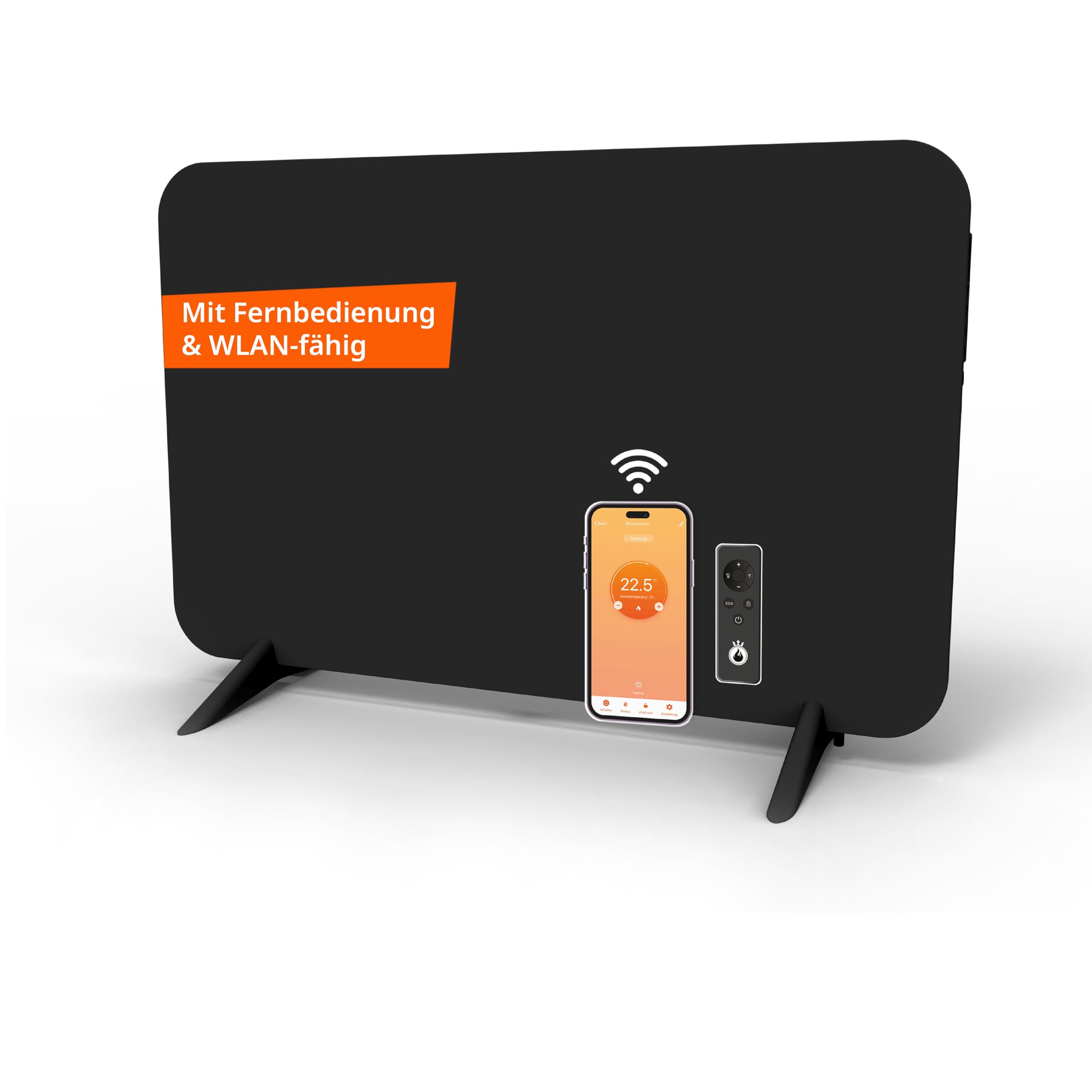 Könighaus 450W Smart 𝗗𝘂𝗮𝗹-𝗜𝗻𝗳𝗿𝗮𝗿𝗼𝘁𝗵𝗲𝗶𝘇𝘂𝗻𝗴 - Standgerät/Wandmontage - WLAN App-Steuerung mit Fernbedienung - Heizkörper inkl. Handtuchhalter, Standfüße & Befestigung - Farbe: Schwarz