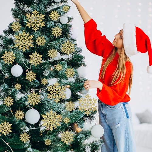 Image of 60pcs Christmas Gold Snowflake Ornaments Plastic Glitter Snow Flakes Ornaments for Winter Christmas Tree Decorations Size Varies Craft Snowflakes