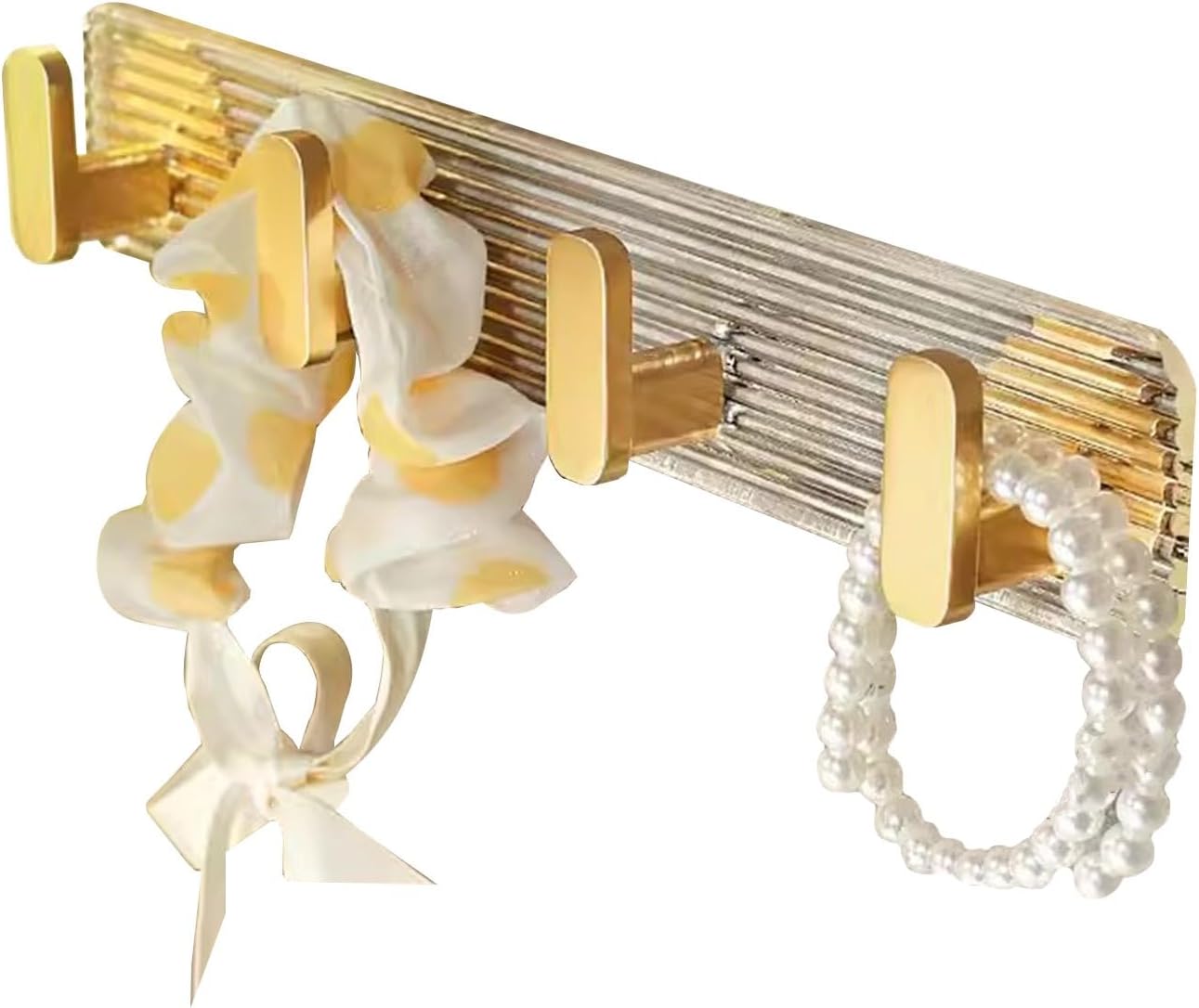 Hair Accessories Organizer Holder, Clear Acrylic Headband Holder Organizer with Gold Hooks，Wall Mount Jewelry Holder for Bracelets Watches Headbands Hair Ties(4 Hooks)