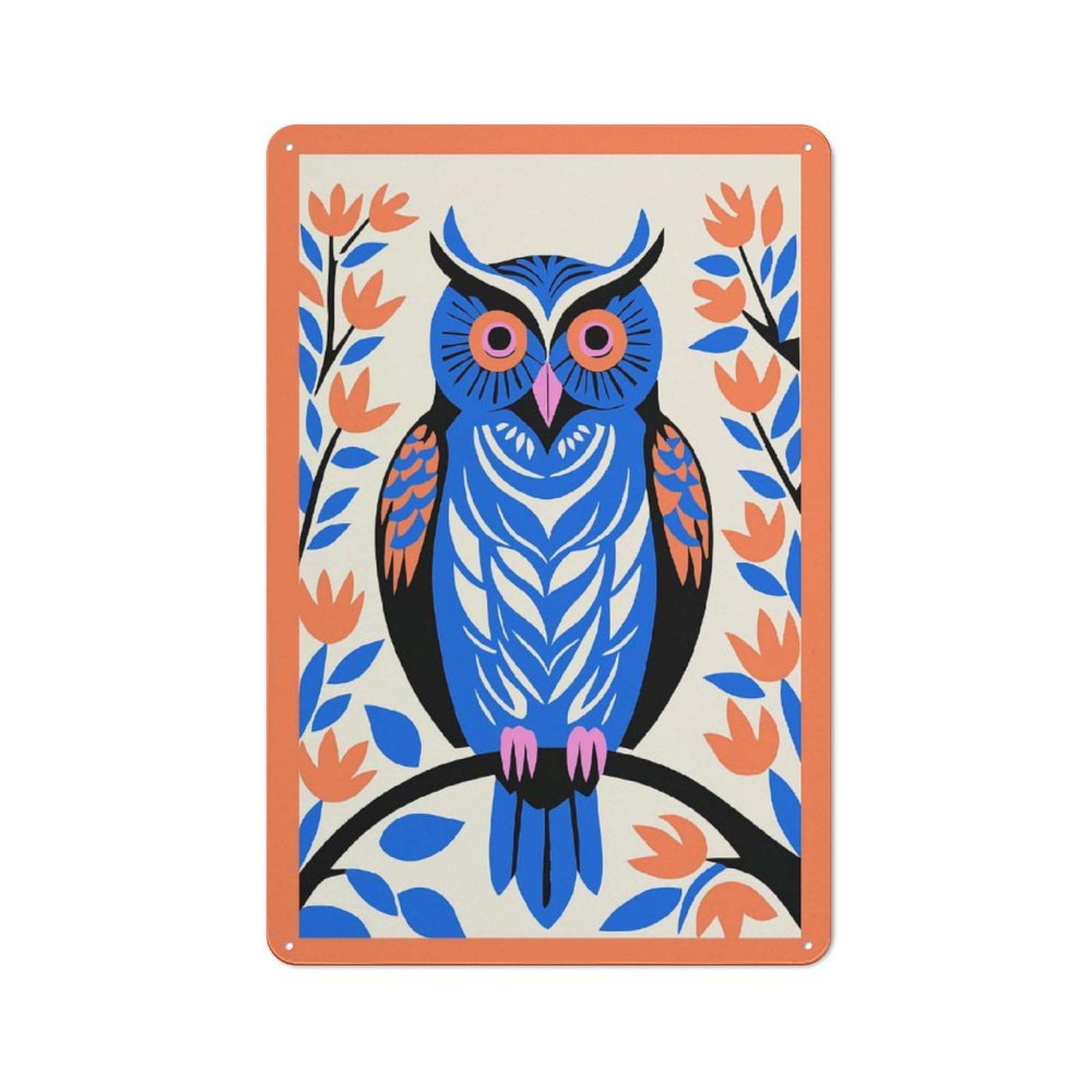 Junmoney Style-4 Tin Wall Plaque 30X20cm With Bohemian Colorful Owl For Pub Or Café, For Hospitality Wall Decor Collectors