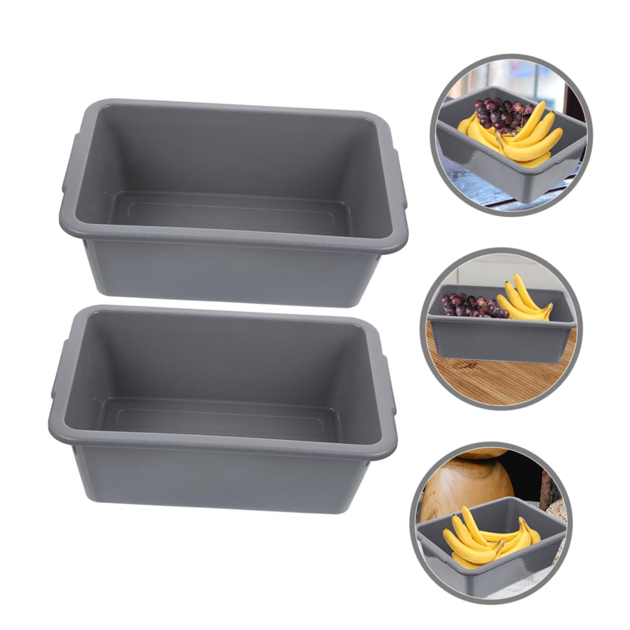 HOOTNEE Commercial Grade Bus Tub 2 Pack Plastic Rectangular Storage Bin Dish Washing Basin Tub Safe Handles for Hotel Restaurant
