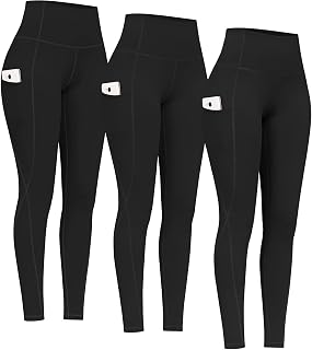 PHISOCKAT 2 Pack High Waist Yoga Pants with Pockets, Tummy Control Leggings, Workout 4 Way Stretch Yoga Leggings
