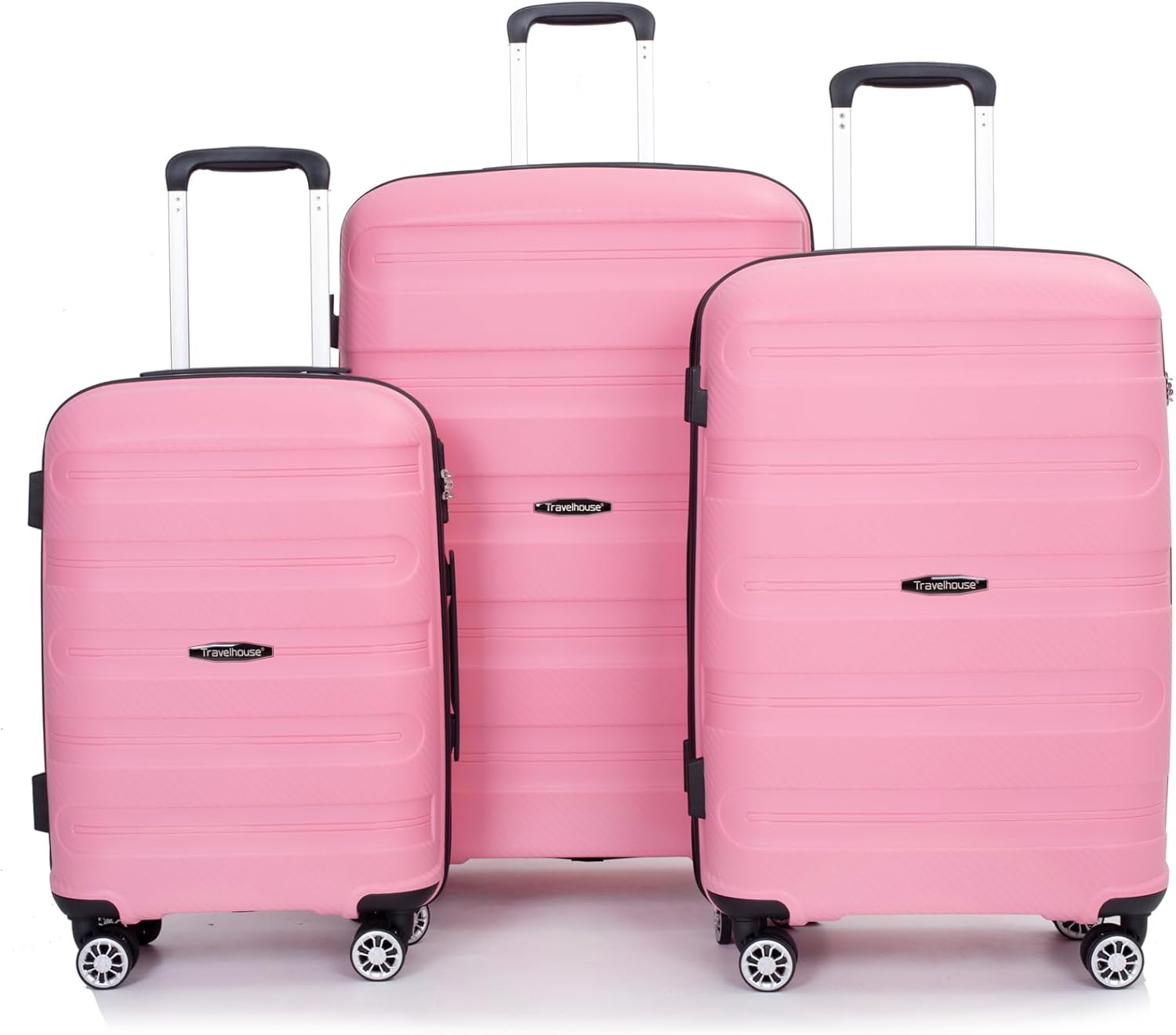 Travelhouse Luggage Sets 3 Piece Suitcase Set, PP Hardshell Suitcase with Spinner Wheels, Lightweight Carry On Luggage with TSA Lock for Women Pink