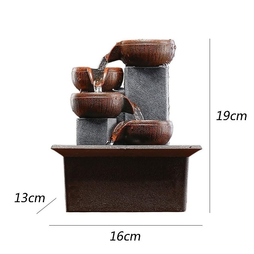 Fuente de Mesa Decorativa para Interior, Fuente de Agua con Cascada, de Resina, con Bomba de Agua, Feng Shui Zen, decoración para salón, Escritorio, 16 x 13 x 19 cm