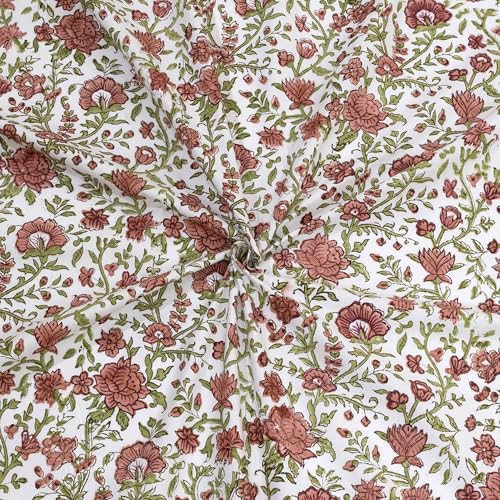 Image of TOAI Hand Block Printed Bedsheet | Bed Spread Flatsheet Bed Sheet | Pure Cotton | Double Bed King Size 108 inchx108 inch | 300 TC Long Staple Cotton | 2 Reversible Pillow Covers |Rust Floral Spread