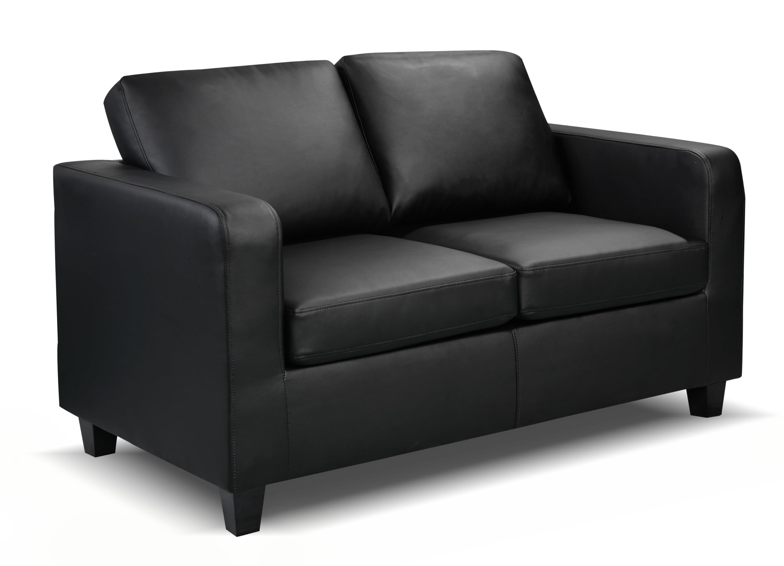 Matthew 2 Seater Faux Leather Sofa – (Black) – Compact Modern Seating for Small Spaces or Coordinated Sofa Sets