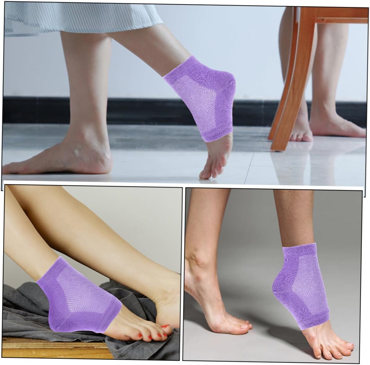 4 Pairs Breathable Gel Heel Socks with Moisturizing Protection for Cracked Heels Elastic Foot Sleeves for Dry Skin Care