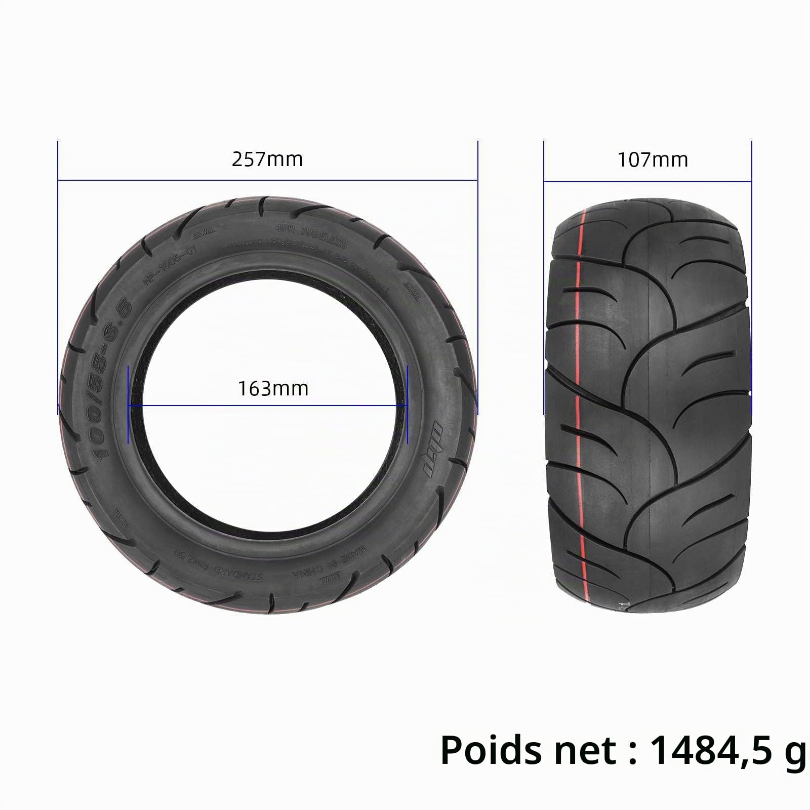Pneu de route sans chambre à air auto-réparant de 11 pouces - Pneu tubeless 100/55-6.5 avec colle directe intégrée pour scooter Dualtron Ultra 2 Thunder II Kaabo Wolf Warrior