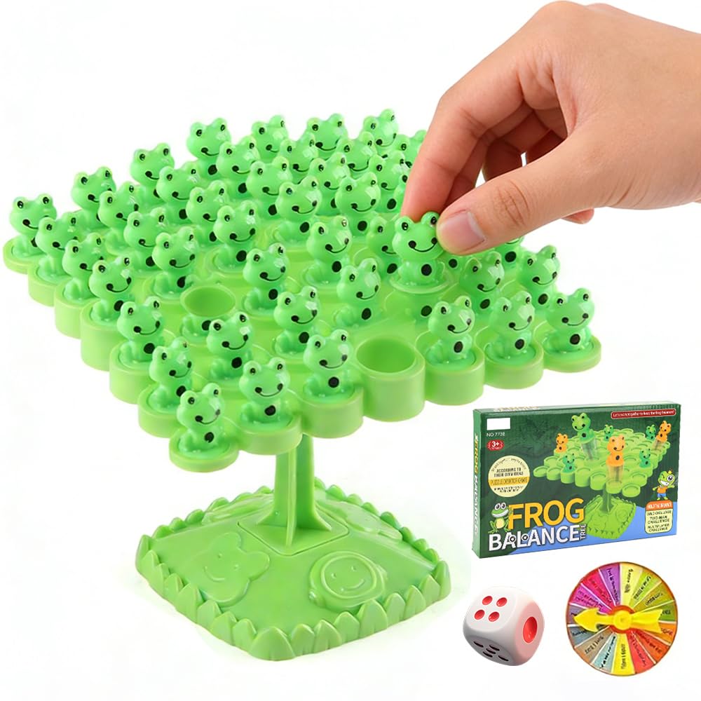KUWUNG Balance Game Frog 48 PCS, Balance Board Game with Dice, Maths Games