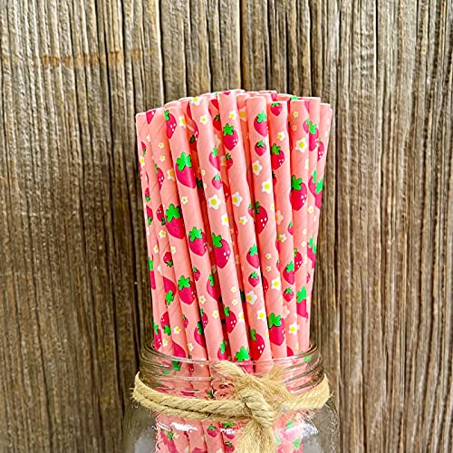 Pitillos de papel con diseño de fresas, 7.75 pulgadas, 50 unidades miniatura 3