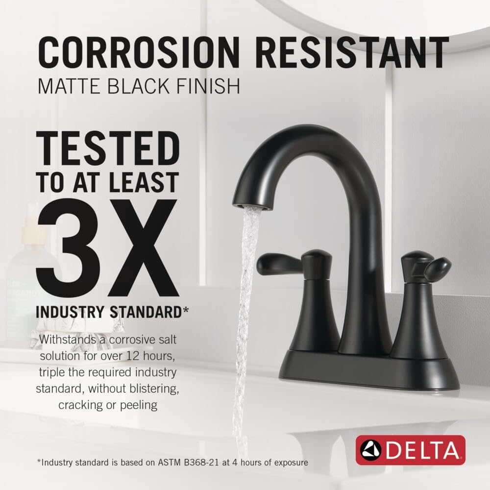 Delta Faucet Esato Matte Black Bathroom Faucet, Centerset Bathroom Faucet Black, Bathroom Sink Faucet - Image 2