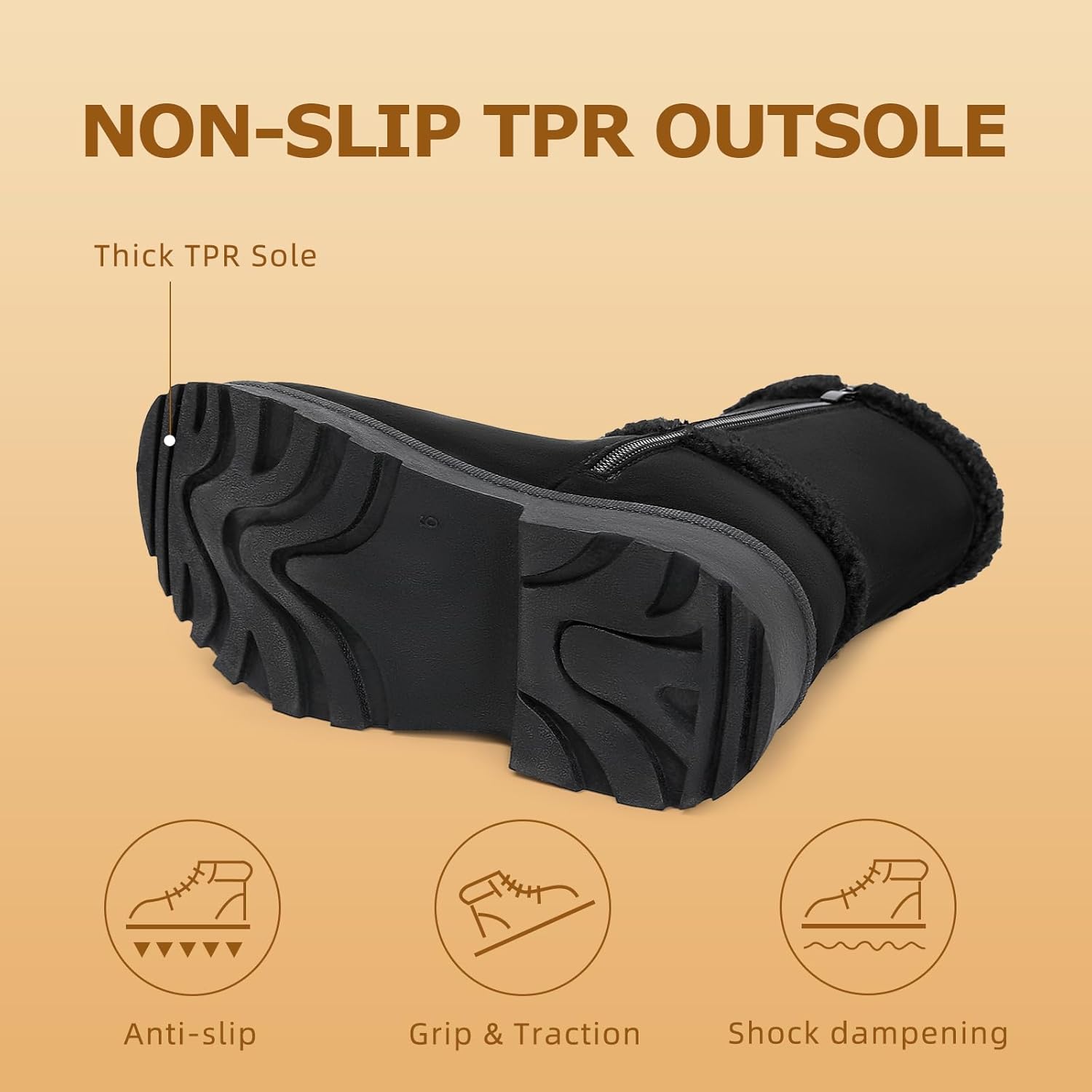 Women's Slip On Winter Snow Boots, Faux Fur Lined Platform Mid calf Booties with Zipper Riding Walking Outdoor - Image 5