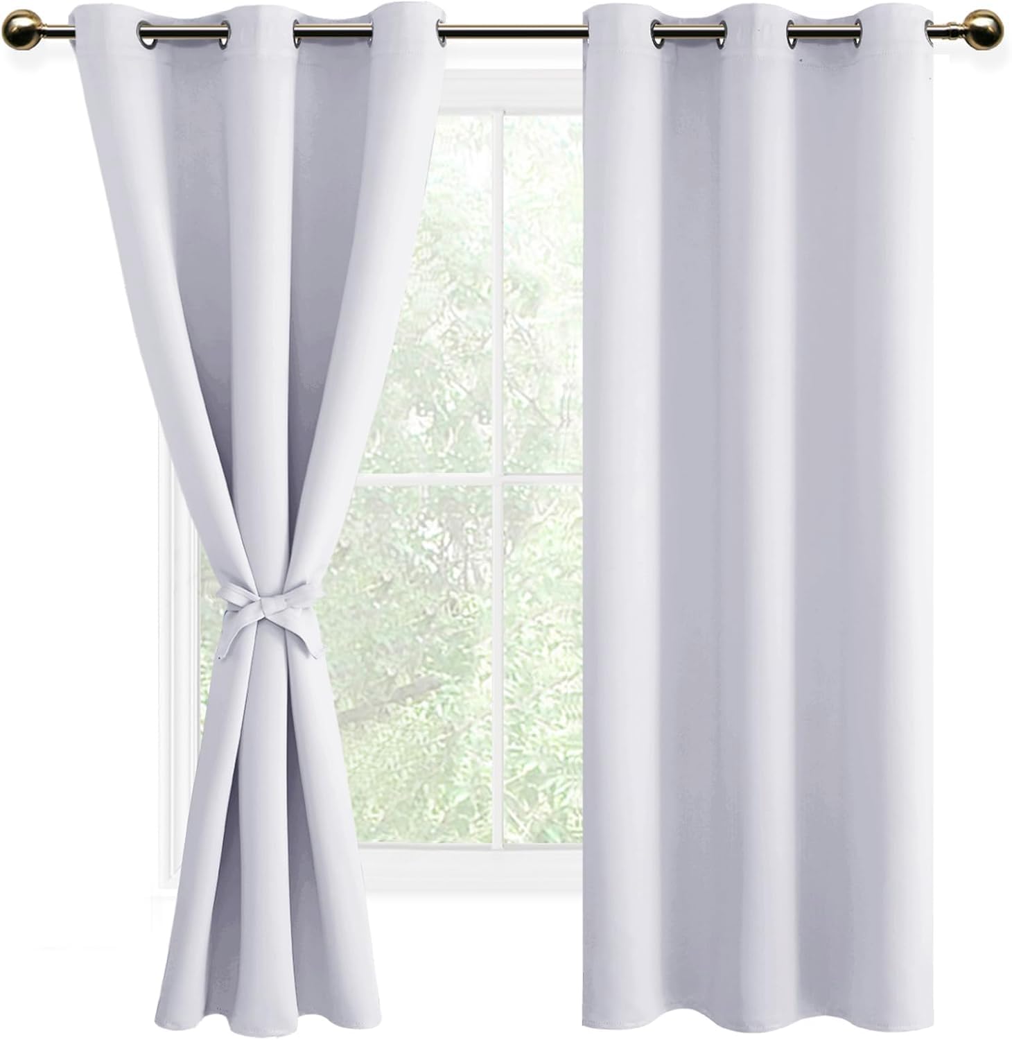 DWCN Greyish White Window Curtains – Thermal Insulated Energy Saving Drapes with Tiebacks, for Bedroom Living Room Kids Room, Greyish White 38 x 72 Inch 2 Panels Window Treatments — image 1