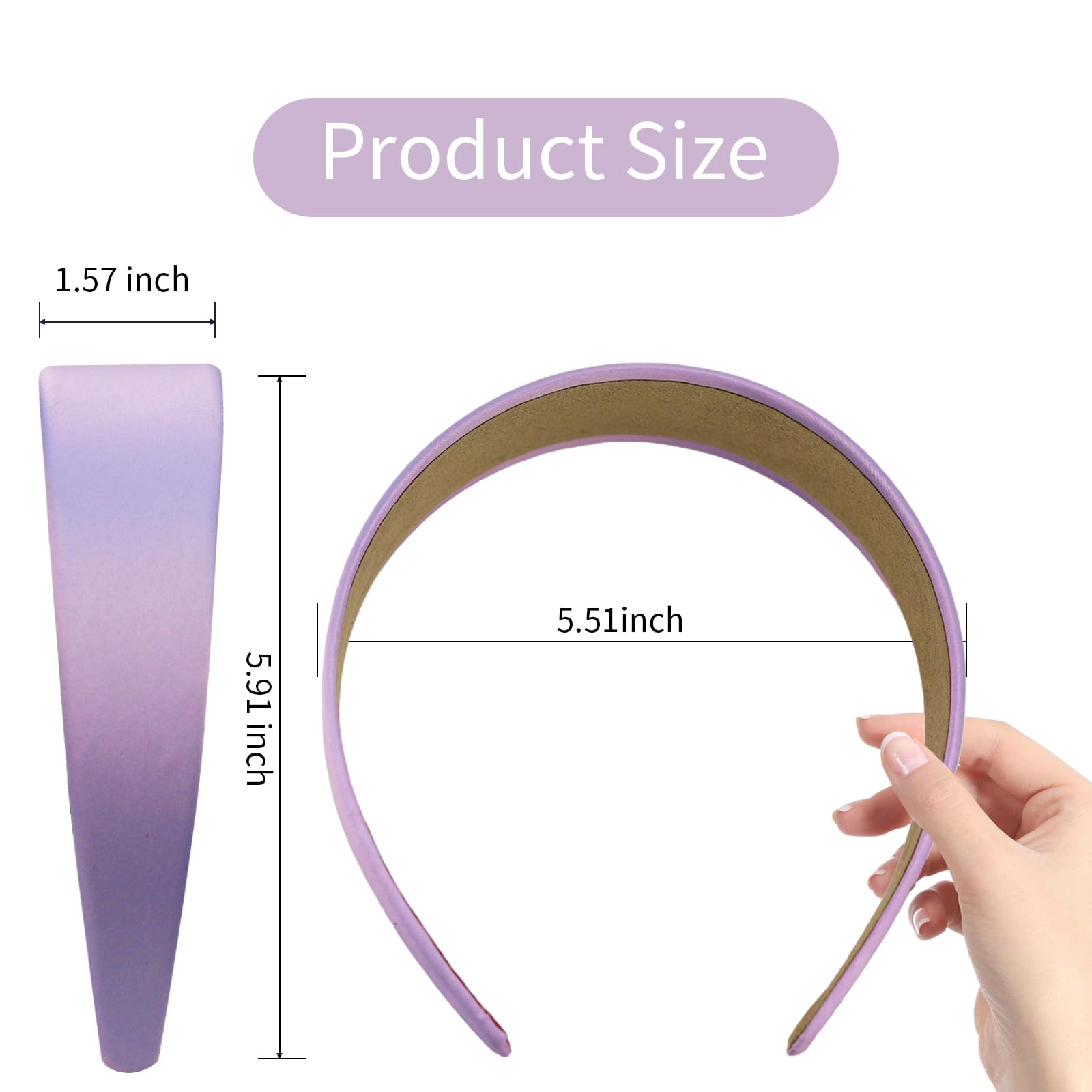 Ptrin Satin Headband,1.6 Inch Wide Satin Headbands for Women's Hair,Non Slip Solid Hair Bands Hair Accessories Cosplay DIY Holiday Head Band,4 Pack(Light purple - Image 3
