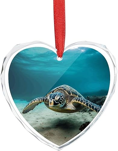 3" Heart Ornament - Crystal Glass Xmas Tree Decor, Underwater Diving Sea Turtle Christmas Ornaments Romantic Hanging Decoration for Christmas Tree,