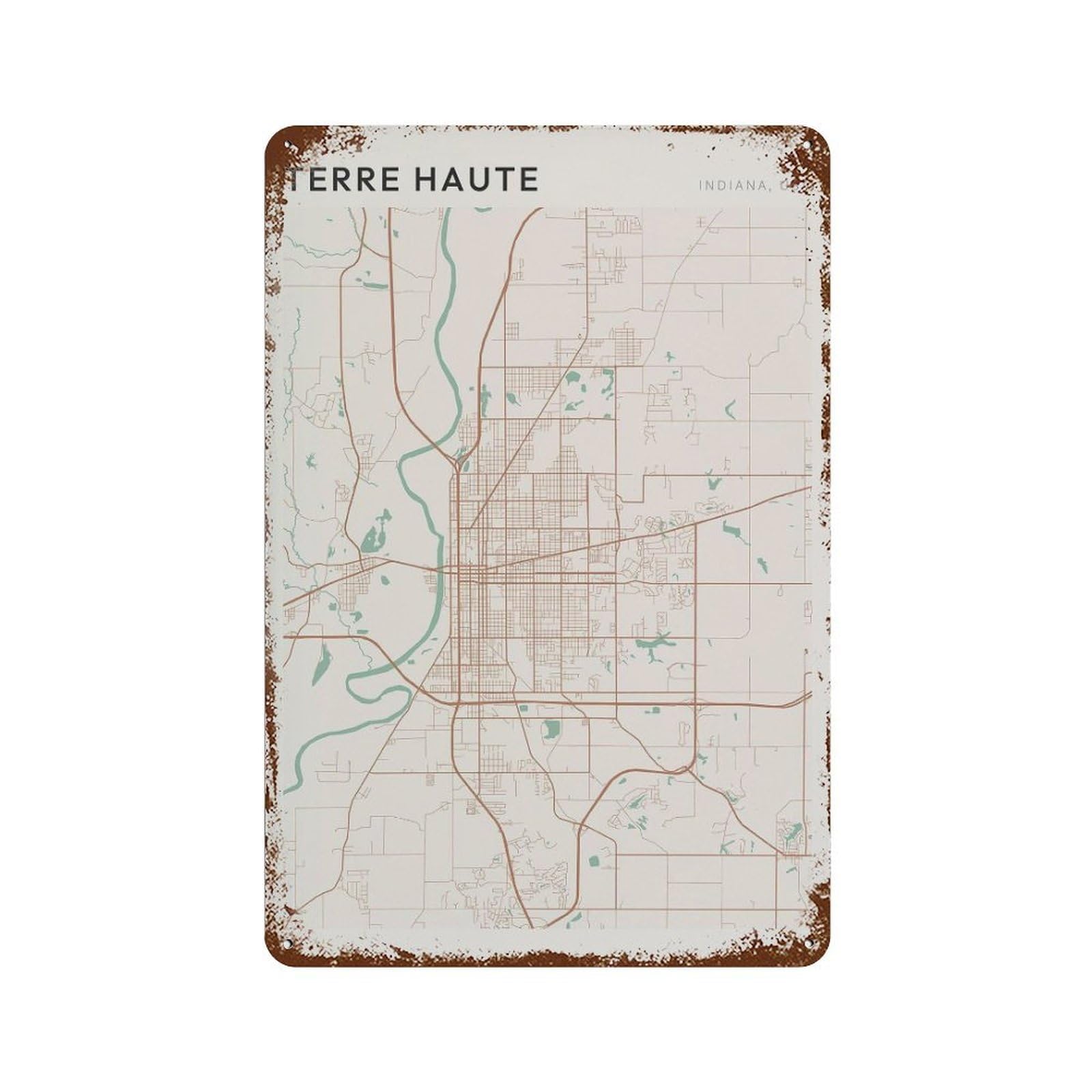 xiaoxiaoshen Terre Haute Map Indiana Travel Gift Farmhouse Decor Wall Decor Art Metal Tin Poster Modern Home Decor Art Home Bar Shop Decorations Vintage Sign 30x20cm