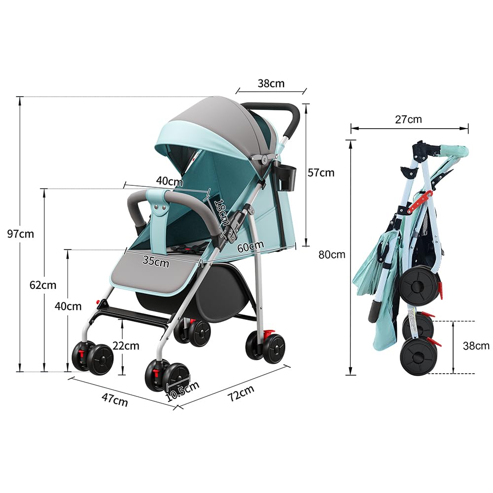 OHMG Passeggino Canne,Passeggino a canna compatta 0-36 kg,Passeggino da viaggio con cotone e zanzariera,Carrello di acquisto con funzione estensibile,Cappuccio estensibile (C-azzurro)