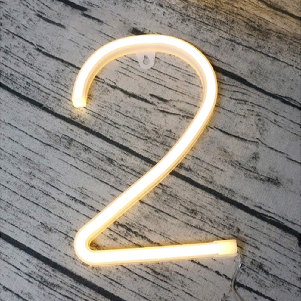 ENUOLI Light Up Numbers LED Neon Number Sign Wall Decorative Neon Lights Warm White Number 2 Lights Night Lamp for House Bar Pub Hotel Kids Room Living Room Birthday Wedding Party Decor (2)