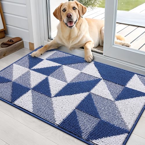 Image of OLANLY Door Mat Indoor Entrance Washable 36x24, Odor-Free Low-Profile Front Back Geometric Doormat, Absorbent Resist Dirt Entry Carpet, Easy to Clean Sturdy Inside Floor Mats for Entryway, Navy