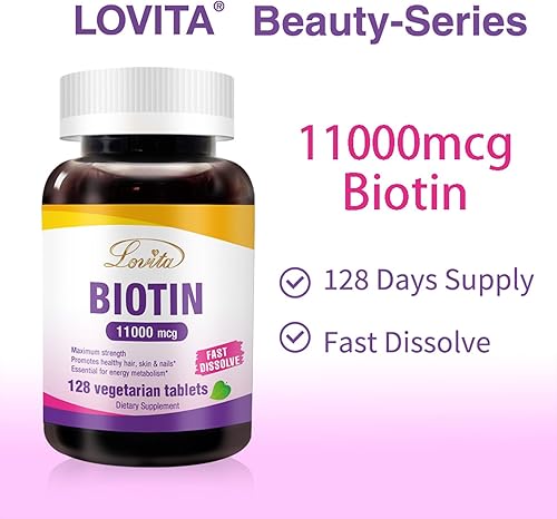 Miniatura 2 de Biotina 11000mcg, más potente que la biotina 10000mcg, vitaminas de biotina rápidamente disolubles para el cabello, piel y uñas y crecimiento del